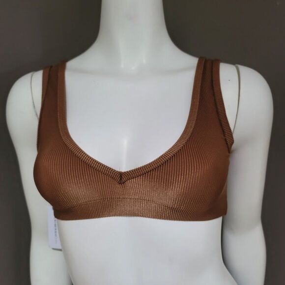 WeWoreWhat Women's Ribbed V-Neck Sports Bra  X-Small - Picture 2 of 11